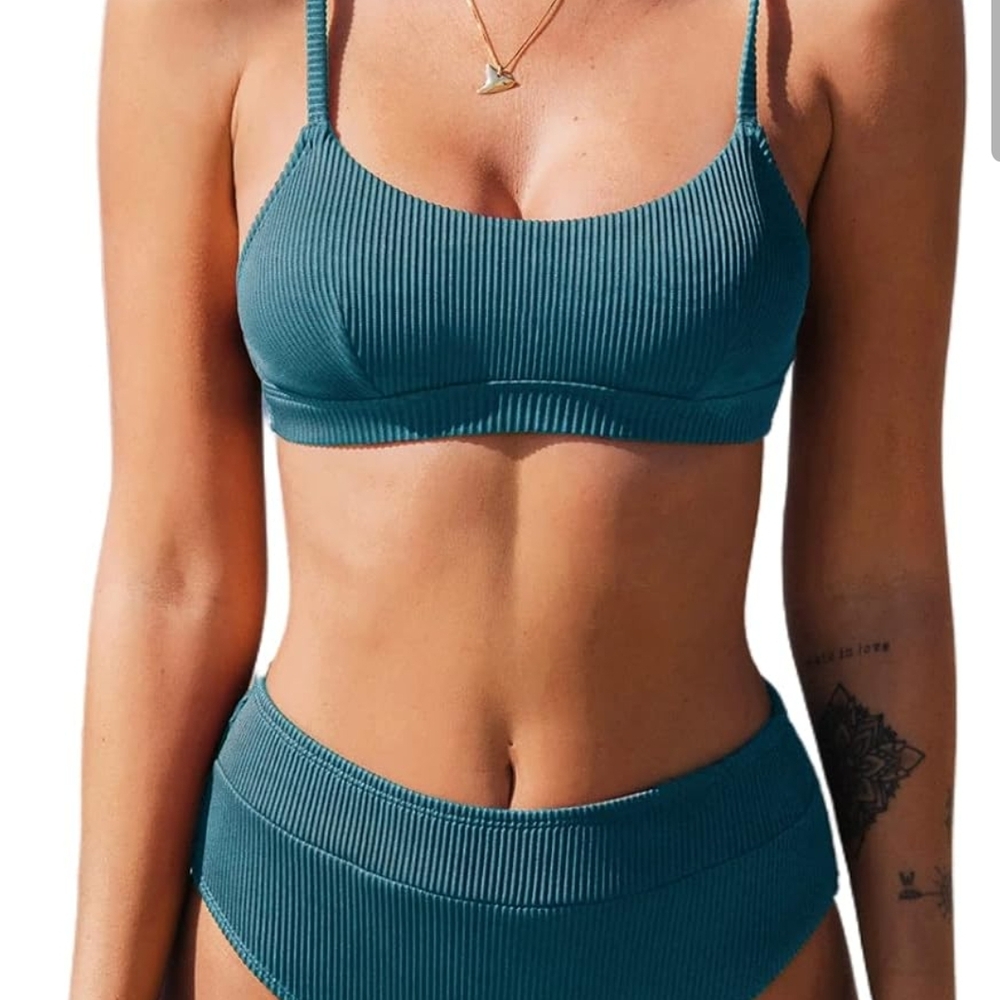 Cupshe Aegean Blue Ribbed Bikini Set